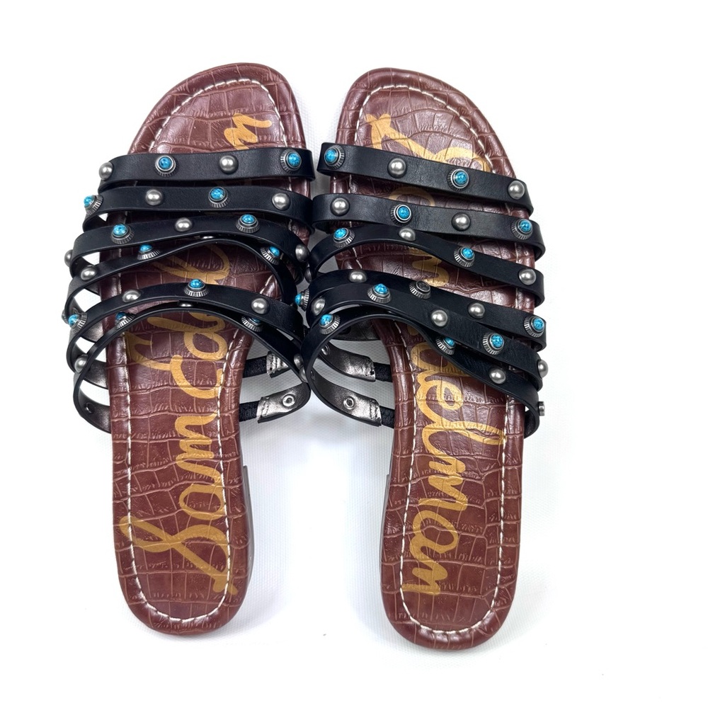 Sam Edelman Brea 2 black multi strap leather sandal w turquoise and silver Sz 7